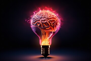 a glowing light bulb with a brain inside is a powerful symbol of creativity, innovation, and the limitless potential of the human mind. The light bulb represents the illumination of new ideas