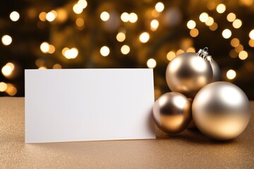 Layout of a blank white card on the Christmas table