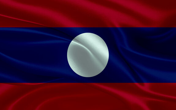 3d waving realistic silk national flag of Laos. Happy national day Laos flag background. close up