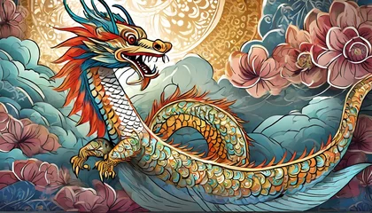 Fotobehang chinese dragon on the wall © Sankar