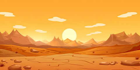 Sunrise anime desert background landscape illustration sun sunshine empty space baron landscapes, generated ai