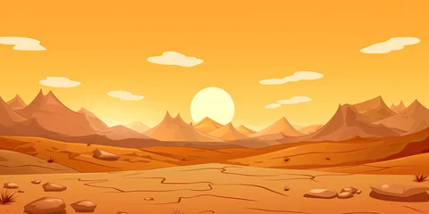 Zelfklevend Fotobehang Sunrise anime desert background landscape illustration sun sunshine empty space baron landscapes, generated ai © dan