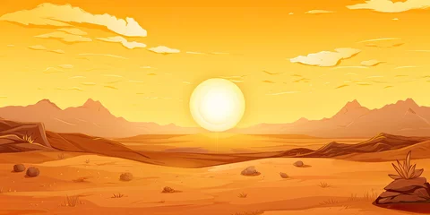 Fotobehang Sunrise anime desert background landscape illustration sun sunshine empty space baron landscapes, generated ai © dan