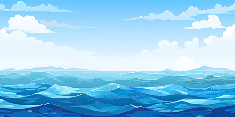 Obraz premium Cartoon anime style ocean sea graphic resource illustration calm waters blue skies background, generated ai