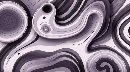 This image features a seamless black and white pattern with swirls and circles. The pattern is set on a gray background.