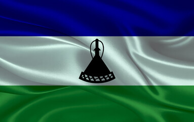 3d waving realistic silk national flag of Lesotho. Happy national day Lesotho flag background. close up