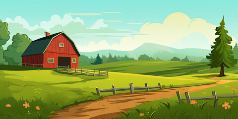 Farm illustration farmland children friendly illustration background backdrop vibrant farms, generated ai