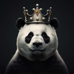 portrait of a majestic panda with a crown