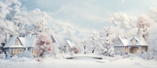 In a white interior room, a watercolor painting of a snowy winter landscape is carefully created on...