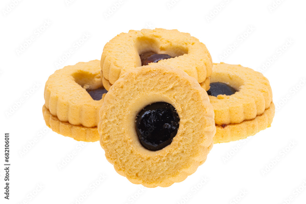 Sticker butter cookies with jam isolated