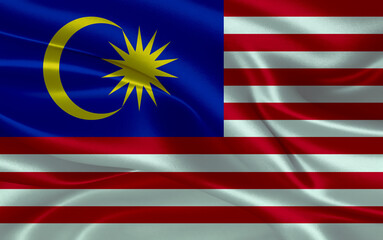 3d waving realistic silk national flag of Malaysia. Happy national day Malaysia flag background. close up