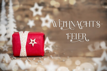 Text Weihnachtsfeier, Means Christmas Party, With Christmas Gift, Winter Decor