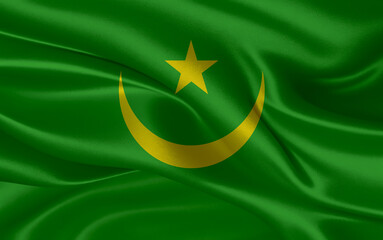 3d waving realistic silk national flag of Mauritania. Happy national day Mauritania flag background. close up