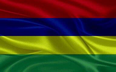 Obraz premium 3d waving realistic silk national flag of Mauritius. Happy national day Mauritius flag background. close up
