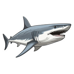 Megalodon animal in cartoon style on transparent background, Shark Stiker design.