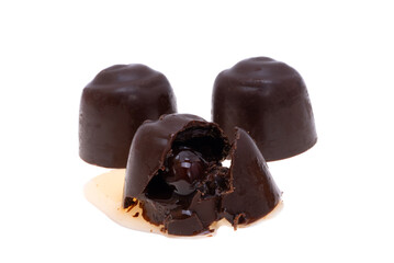 chocolate candy with cherry isolated