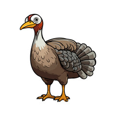 Turkey bird animal in cartoon style on transparent background, Turkey bird Stiker design.