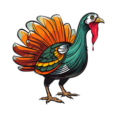 Turkey bird animal in cartoon style on transparent background, Turkey bird Stiker design.