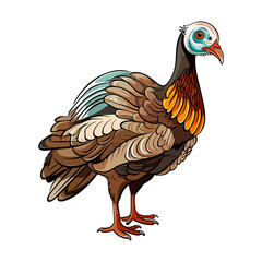Turkey bird animal in cartoon style on transparent background, Turkey bird Stiker design.