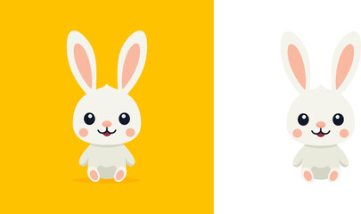 Cute white baby rabbit Easter animal childish toy comic mascot set vector flat illustration