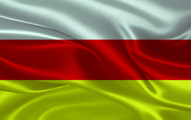 3d waving realistic silk national flag of North Ossetia. Happy national day North Ossetia flag background. close up