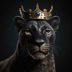 portrait of a majestic Panther with a crown