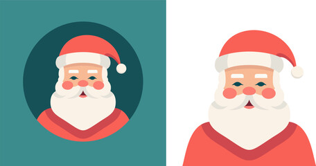 Cheerful Santa Claus Christmas bearded grandfather icon for greeting card set vector flat