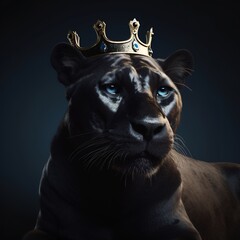 portrait of a majestic Panther with a crown