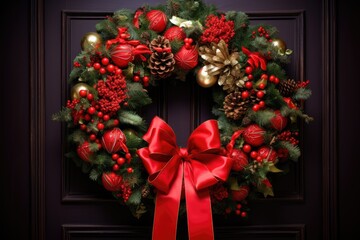 Fototapeta na wymiar Christmas Wreath: Close-up of a beautifully decorated Christmas wreath.