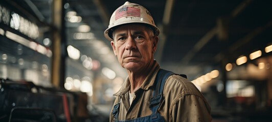 All-American Labor: Portrait of Hardworking American Worker - obrazy, fototapety, plakaty