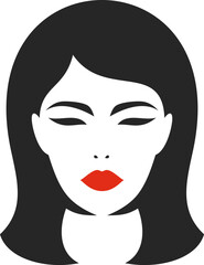 Portrait beautiful brunette Asian woman with red lips minimalist aesthetic icon vector flat