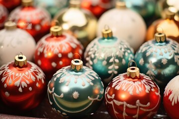 Retro Ornaments: Close-up of retro-inspired Christmas ornaments.