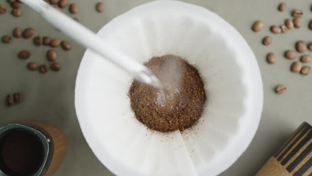 Closeup of pour over filter coffee