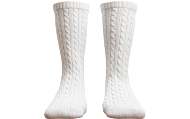 Cable Knit Comfort Knee High Socks on White or PNG Transparent Background.