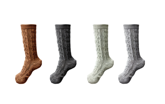 Toasty Toes Knee High Cable Socks on White or PNG Transparent Background.