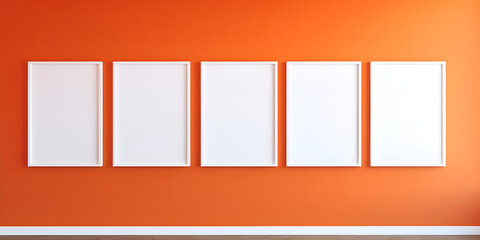 Empty frame mock up on orange wall, product presentation concept