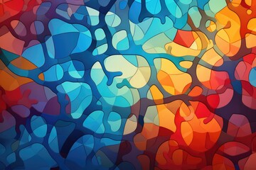 Abstract background with a stained glass pattern in blue, red and yellow. Abstract background for National Puzzle Day