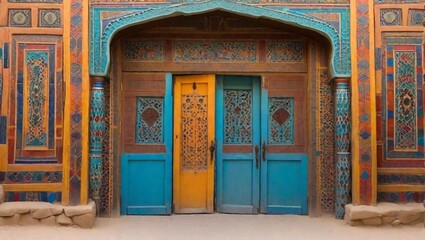 Colorful door of Ushaiger heritage village in Saudi Arabia