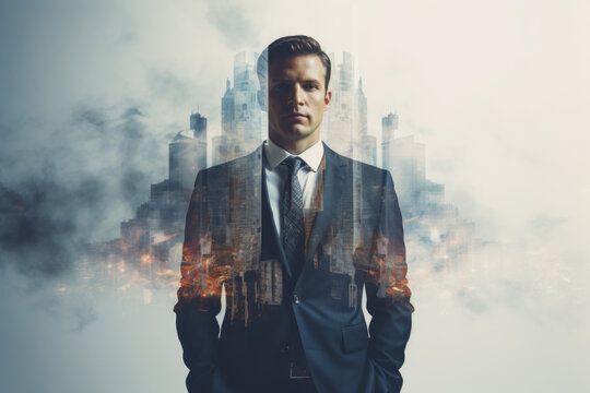 Double Exposure Photography Of Business Man In The City