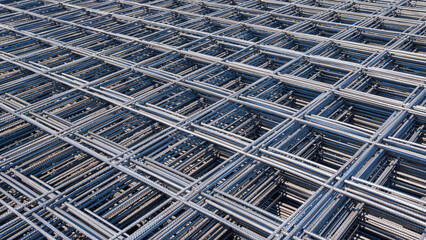 Pile of many prefabricated steel wire mesh background for pouring reinforcement concrete floor in construction site