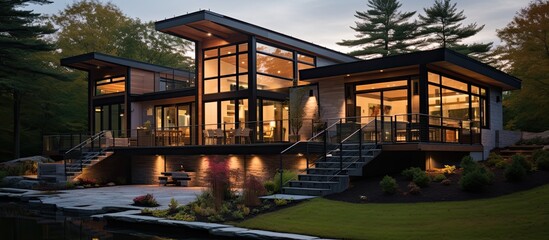 Fototapeta premium In the realm of home construction, cutting-edge technology has revolutionized the industry, replacing traditional wooden frames with sturdy steel and concrete structures that are energy-efficient and