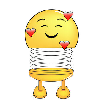 Vector illustration of spiral emoticon with body and legs. Love spiral Emoji cartoon. Cute emoticon, child icon.