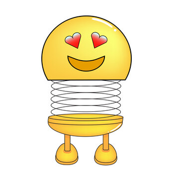 Vector illustration of spiral emoticon with body and legs. Love spiral Emoji cartoon. Cute emoticon, child icon.