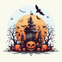 Halloween Pumpkin Ghosts Illustration Background