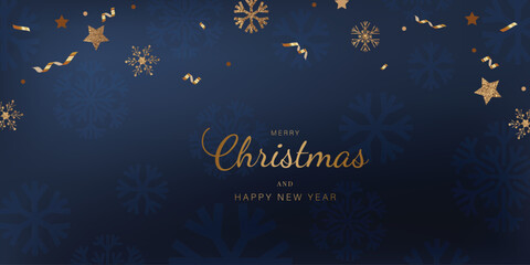 Fototapeta na wymiar Navy blue Merry Christmas and Happy New Year. Vector illustrations for background, greeting card, Happy Holidays, season's greeting