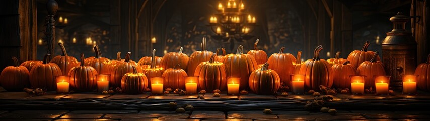 Mysterious Halloween Scene with Pumpkins and Candles