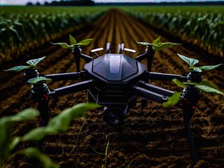 a drone flying over a field.