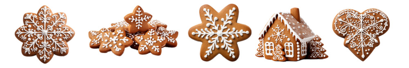 snow gingerbread collection isolated transparent background