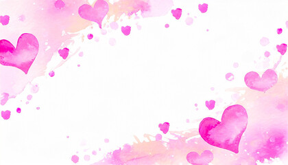Valentine heart border doodle watercolor effect with text space