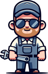 Cheerful Handyman with Wrench Vector Illustration